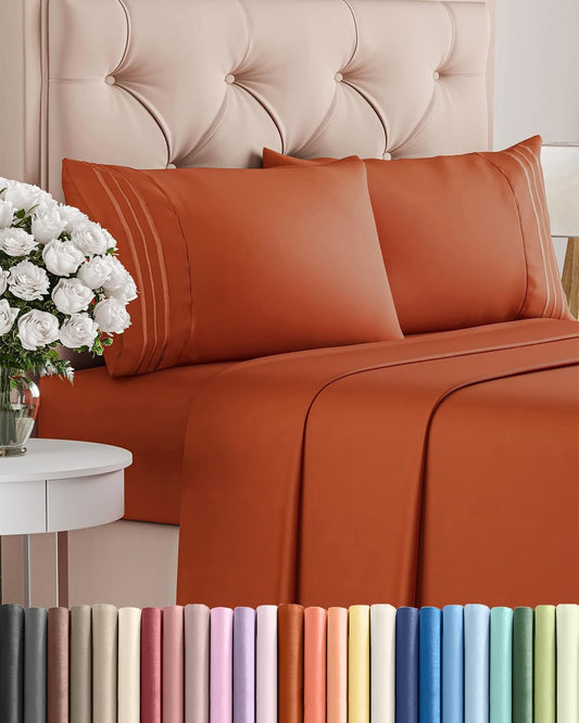 Queen Size 4-Piece Sheet Set | Skiennix Comfy Cooling Bed Sheets - Luxury Hotel Quality - Deep Pockets, Soft & Wrinkle-Free - Terracotta