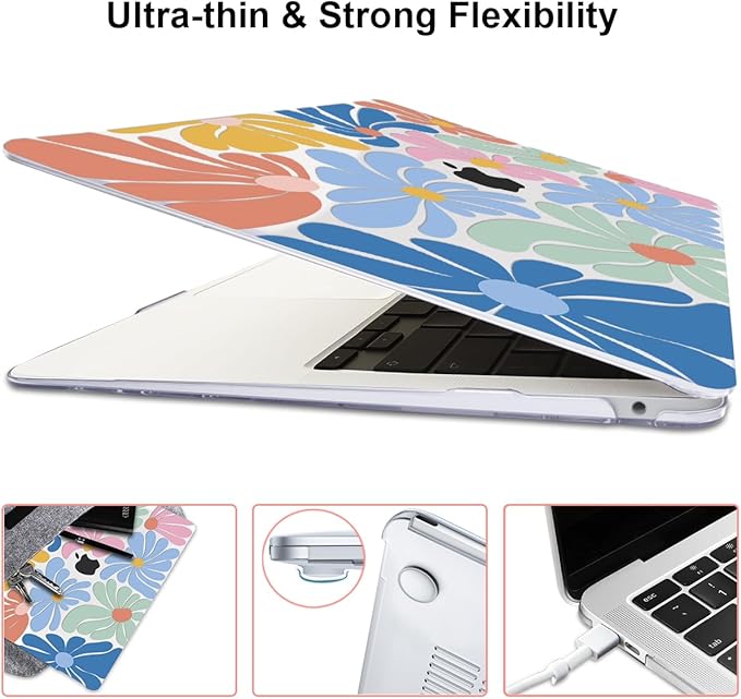 LCMOCICO for MacBook Air 13 inch Case 2021 2020 2019 2018 A2337 M1 A2179 A1932 Cover with Touch ID, Crystal Plastic Printed Pattern Hard Shell Case Keyboard Skin Screen Protector, Colorful Flowers