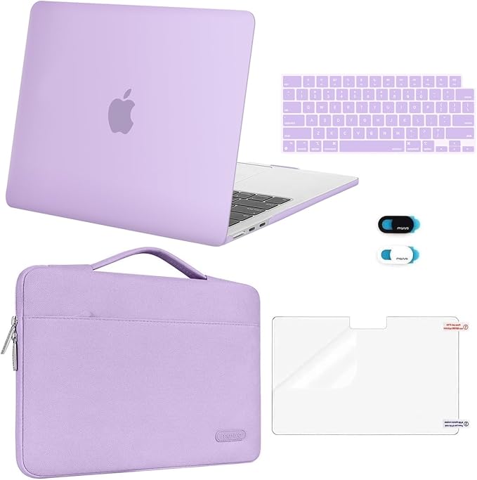 MOSISO Compatible with MacBook Air 13 inch Case M5 2026 M4 2025 M3 M2 2024-2022 A3449 A3240 A3113 A2681,Hard Shell&Sleeve Bag&Keyboard Skin&Webcam Cover&ScreenFilm for MacBook Air 13.6, Purple