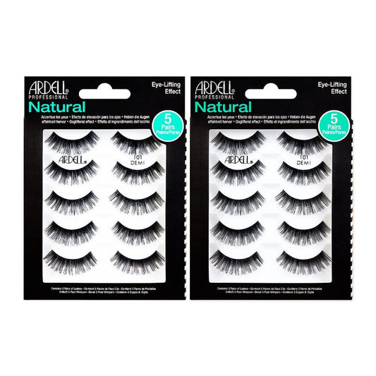 Ardell Natural False Eyelashes 101 Demi Black - Soft & Lightweight, Eye-Lifting Effect, Reusable Strip Lashes for Everyday Wear, 5 Pairs x 2 Pack