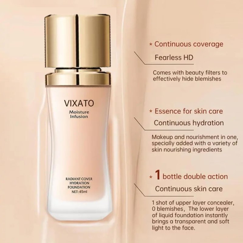 Cover Hydration Liquid Foundation Concealer, 45ML Moisture Liquid Flawless Makeup Cosmetic, Suitable for Most Bright/Neutral/Dark Skin