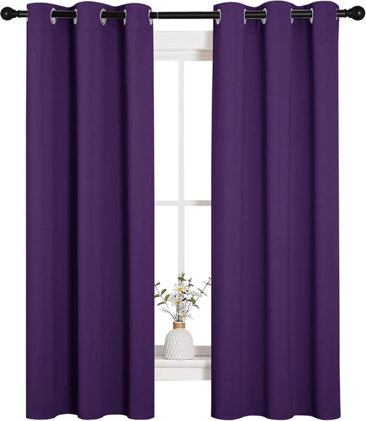 NICETOWN Thermal Curtains - Insulated Blackout Draperies for Bedroom | Set of 2, 34 x 63 Inch, Royal Purple