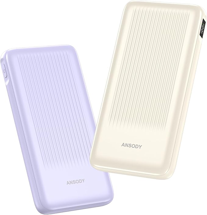 Ansody 2-Pack 10000mAh Power Bank Fast Charging, 22.5W Compact USB C Portable Charger with 2 Outputs & 2 Inputs, LED Display Battery Pack Compatible with iPhone Samsung iPad Tablets, Purple & Beige