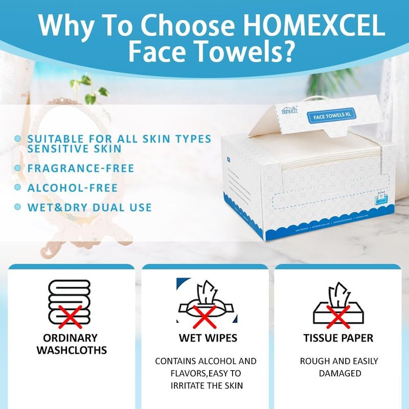 Disposable Face Towels - Biodegradable Makeup Remover Wipes | Super Soft for Sensitive Skin - 600 Count