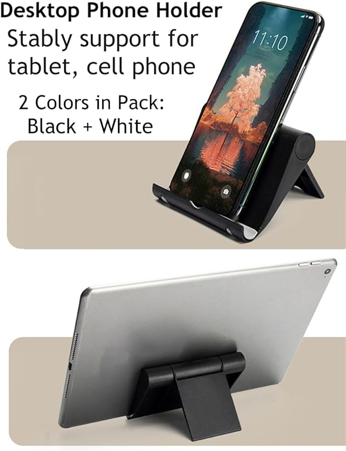 JUSDIQIR Adjustable Foldable Cell Phone Stand for Desk, Compatible with Most Smartphones and Tablets, Fits Devices up to 10 Pounds