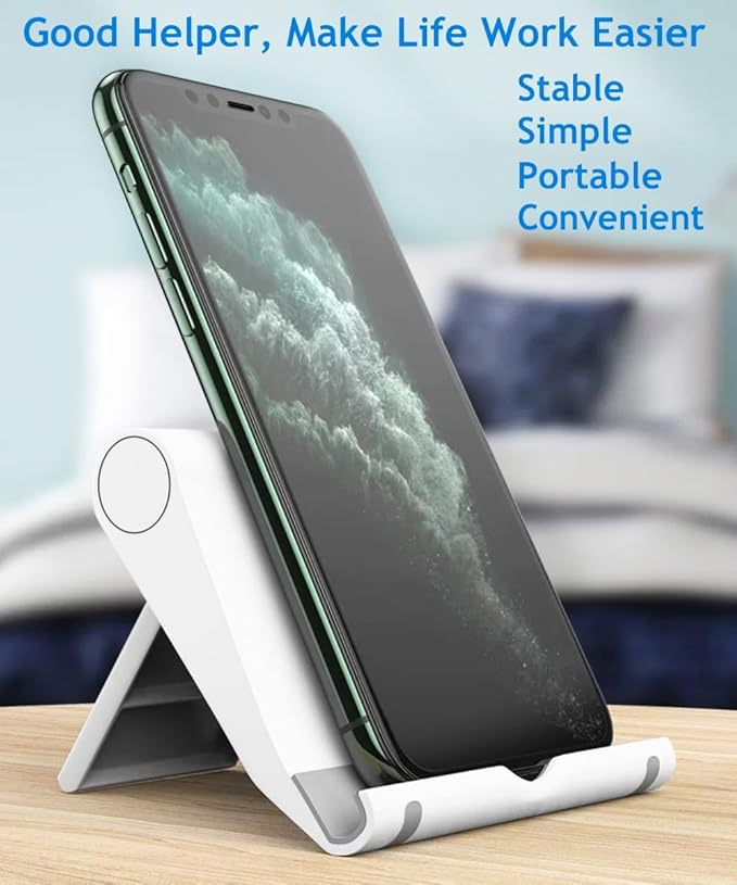 JUSDIQIR Adjustable Foldable Cell Phone Stand for Desk, Compatible with Most Smartphones and Tablets, Fits Devices up to 10 Pounds