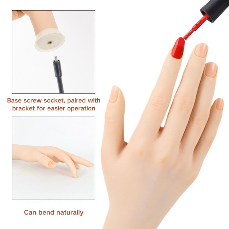 Realistic Nail Practice Hand - Flexible & Bendable Training Tool for Nail Art | Includes Holder & Display Stand