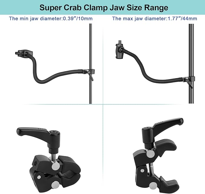 Mippko Gooseneck Phone Holder for Mic Stand/Music Stand/Stroller/Treadmill/Spin Bike/Exercise Bicycle,50 cm Long Flexible Gooseneck Arm Super Crab Clamp Mount,Compatible with 3.5~7.5" iPhone Devices