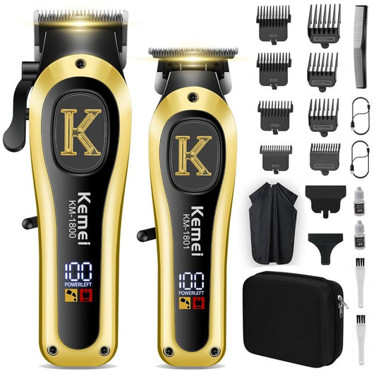 KEMEI Professional Clippers and Trimmers Set, Cordless Hair Clippers Trimmers for Men, Rechargeable Barber Hair Cutting Kit