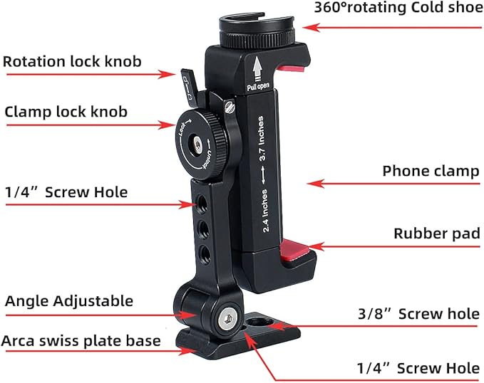 Arnarkok Metal Phone Tripod Mount with Rotatable Cold Shoe for Microphone Mount, Compatible with iPhone & Android, Universal Tripod Adapter for Vlogging, Cell Phone Holder, Youtube, Video Creators Rig