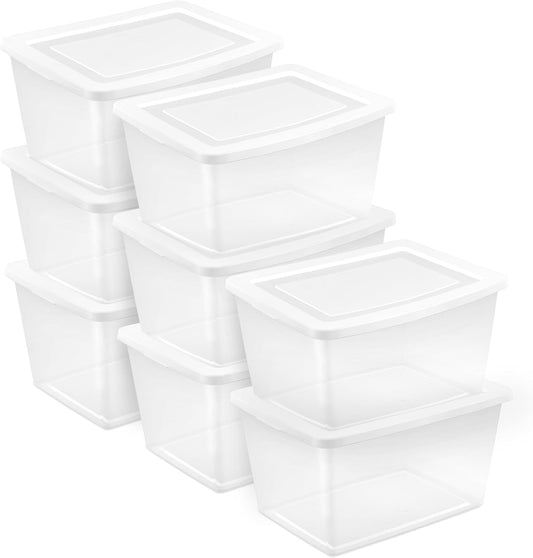 Sterilite 8-Pack Storage Boxes - Clear Plastic Containers with Lids | 58 Quart Heavy-Duty Organizers for Home & Office