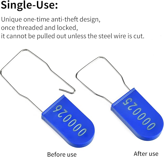 LeadSeals 1000PCS Plastic Padlock Security Seals Metal Wire Padlocks Electric Meter Lockout Tags Disposable Anti-Tamper Lock Numbered Anti Tamper Tags Blue