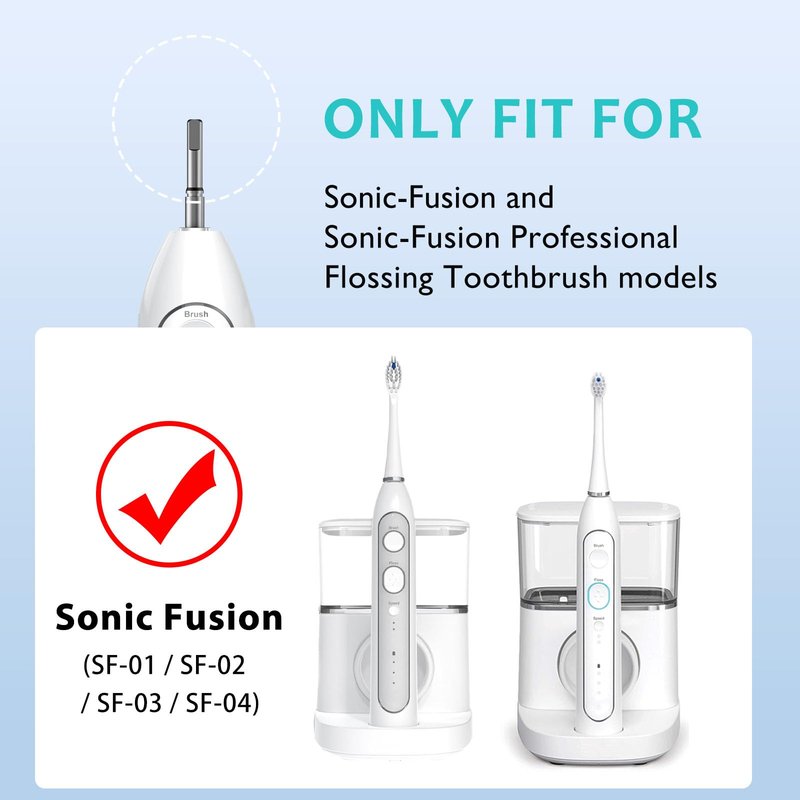 Replacement Brush Heads for Waterpick Sonic Fusion 2.0 Flossing Toothbrush with Cover, Compact, 5 Count White, Soft Bristles, Compact Size