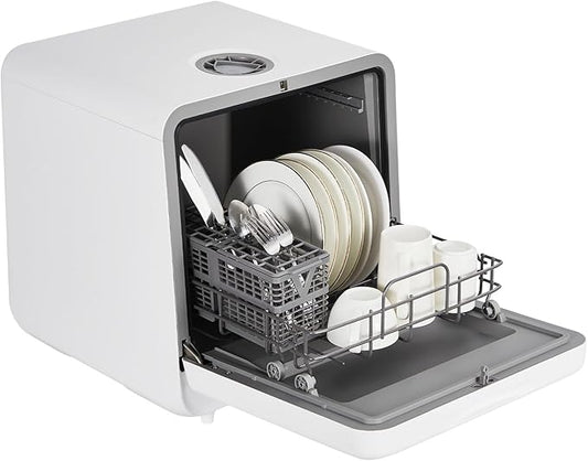 Portable Dishwasher Compact Dishwasher Countertop with Faucet & Manual Water Tank (5L) Modes Water Inlet, Compact with More Space Inside, 6 Programs Ideal for RV & Apartments