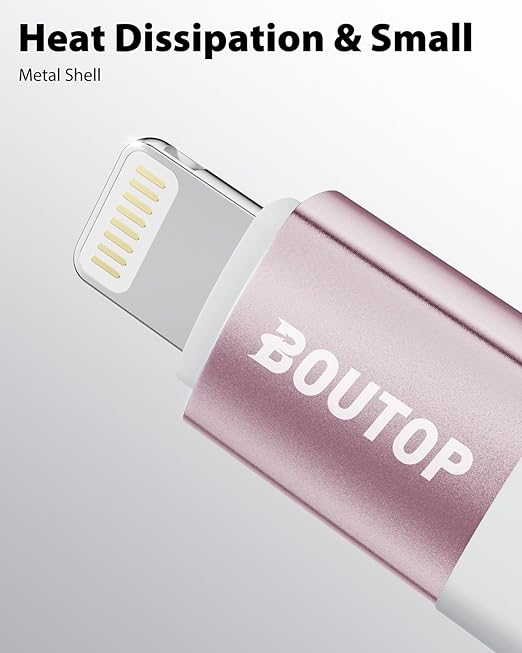 BOUTOP [MFi Certified] 36W USB C to Lightning Cable Adapter, Support Data Sync/PD Fast Charging Compatible with iPhone iPad AirPods, with Anti-Lost Holder - Rose Gold 3 Pack
