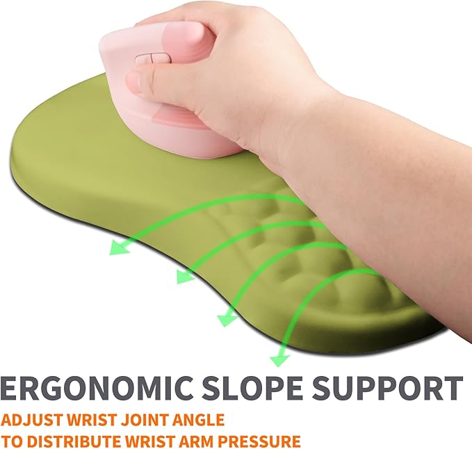 Armanza Ergonomic Joint Wrist Support Mouse Pad with Memory Foam Cushion Massage Bump, Carpal Tunnel Pain Relief Mousepad Slope Design for Wrist Rest, 11.8x7.9 in, Khaki Green