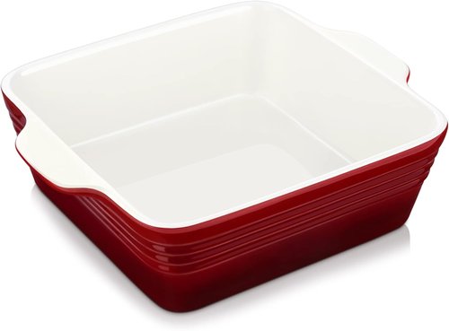 LOVECASA 8x8 Inch Non-Stick Baking Pan | Durable Ceramic Square Cake Dish in Red for Oven Use
