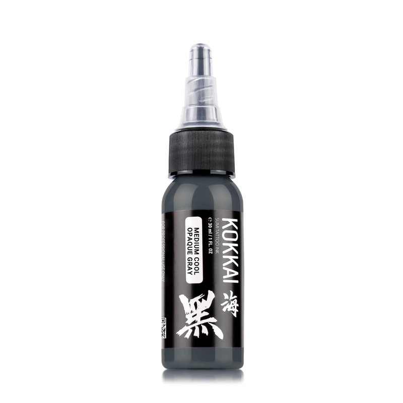 Kokkai Sumi Cool Opaque Gray Tattoo Ink Set, Premium Quality, Precision Medium Viscosity, Rich Hue, Quick Healing, Acrylic-Free, Water-Based, Ready-to-Use Ink for Precision Tattooing (Set of 5, 1 oz)