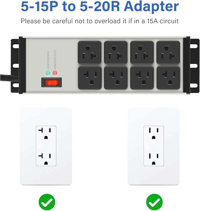CCCEI Heavy Duty Power Strip Surge Protector 20 AMP Switch, 12 Gauge Extension Cord with Multiple Outlets, Industrial, Shop, Garage High Amp Wall Mount Electric Extender. 25FT, Grey.