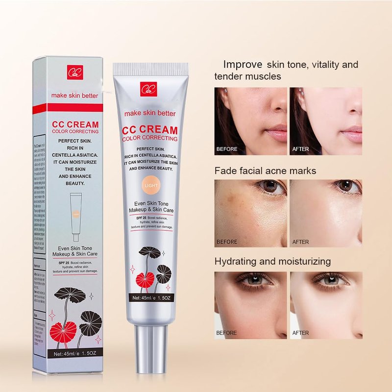Color Correcting CC Cream with SPF 25, Coverage Lightweight Foundation, Hydrating Serum, Even Skin Tone Makeup and Skin Care, Refine Skin Texture, Avoid Sun Damage