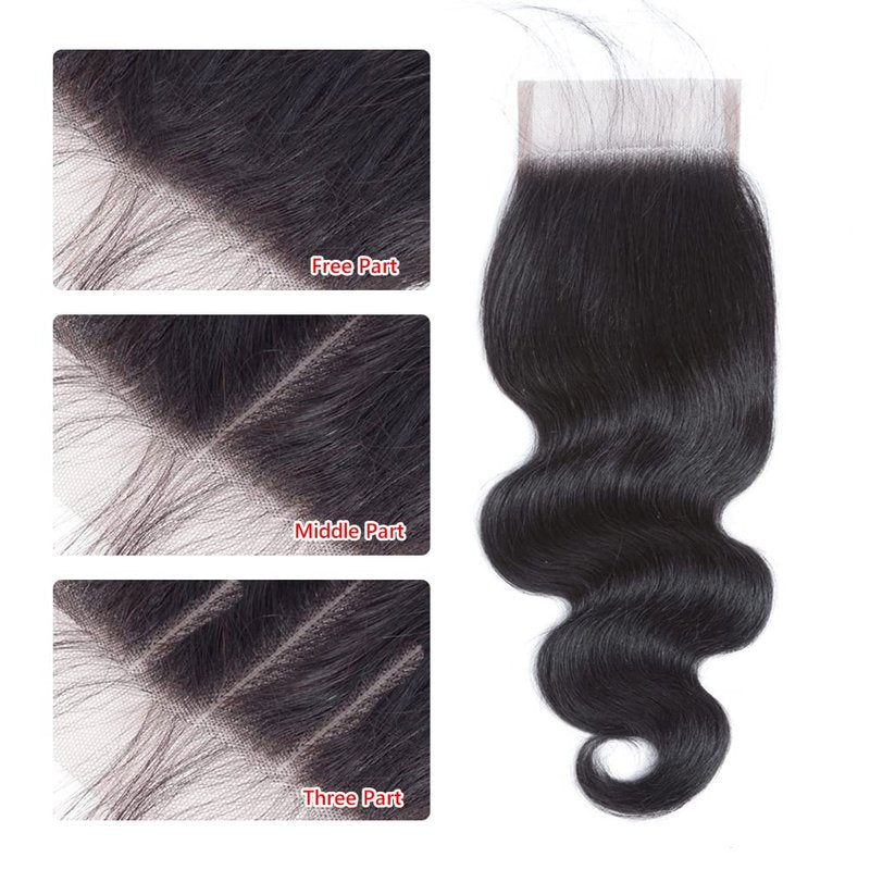 4x4 Lace Closure Body Wave Human Hair Transparent Lace Closure Human Hair 100% Unprocessed Brazilian Virgin 150% Density Body Wave Natural Black 20Inch