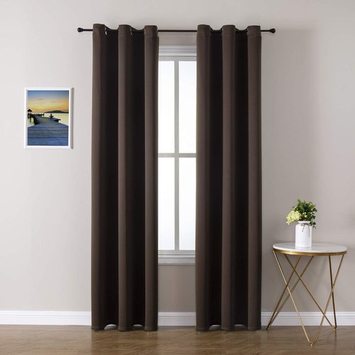ChrisDowa Grommet Blackout Curtains - Thermal Insulated Room Darkening Panels (Brown, 42W x 84L)