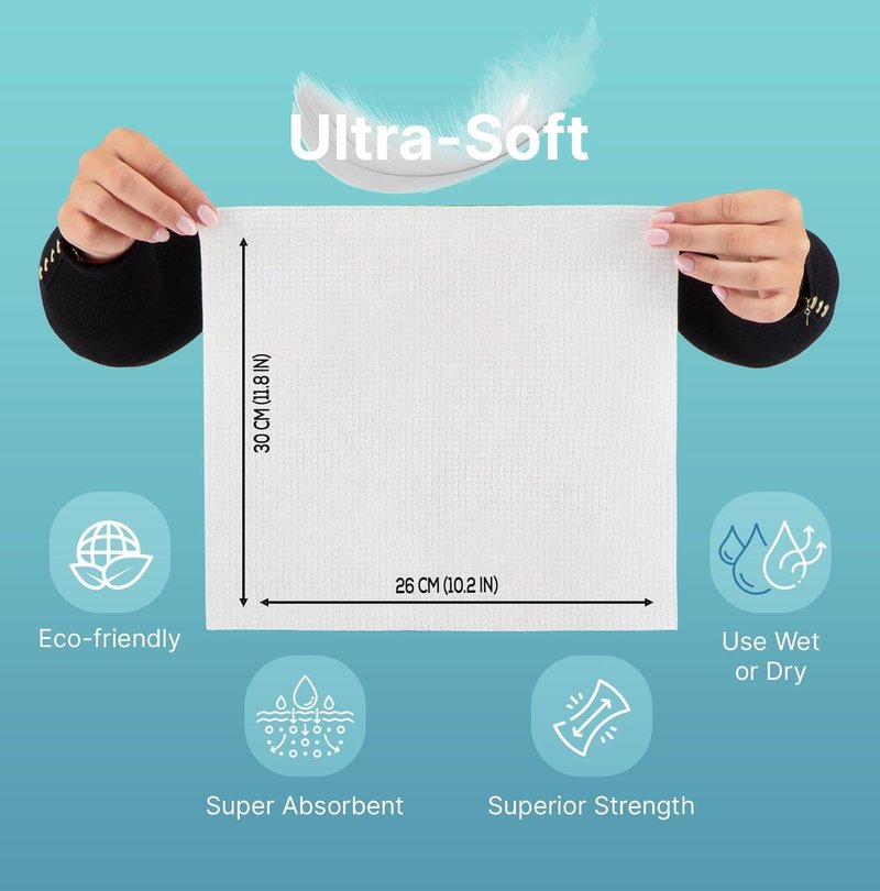 Derma Care Pro Face Towels - 100% USDA Biobased Material, Extra Large Makeup Remover Cloths | 50 Count for Sensitive Skin