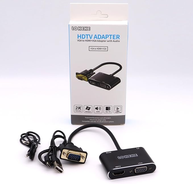 LOKEKE VGA to HDMI VGA, VGA to HDMI VGA Adapter with Audio Cable and USB Cable for Computer, Desktop, Laptop, PC, Monitor, Projector, HDTV