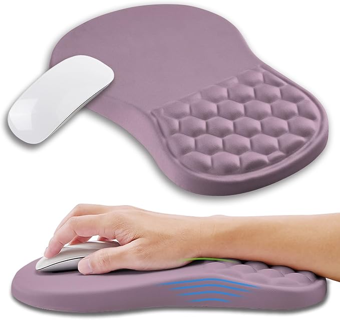 Kuosgm Ergonomic Mouse Pad Wrist Support with Memory Foam Massage Bulge, Carpal Tunnel Pain Relief Mousepad Wrist Rest for Mouse(12x8 inch, Purple)