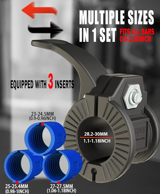 ZY-HUAN Barbell Clips 1 inch I Multi-Size Adjustable Weight ClipsIBarbell Clamps 30mm IQuick Release Barbell Collar Pair of Locking for Dumbbell Bar (Blue 0.9-1.18inch)