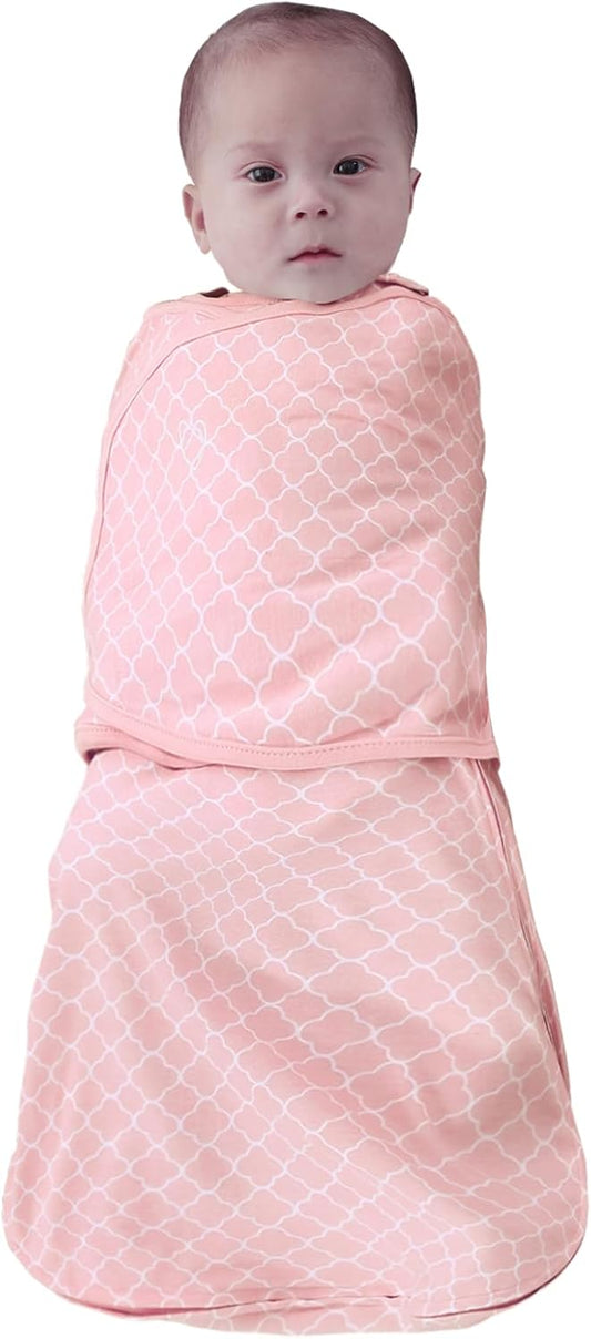 Skiennix Baby Sleep Sack Swaddle - 3-Way Adjustable Wearable Blanket for 0-6 Months | 100% Cotton, Pink