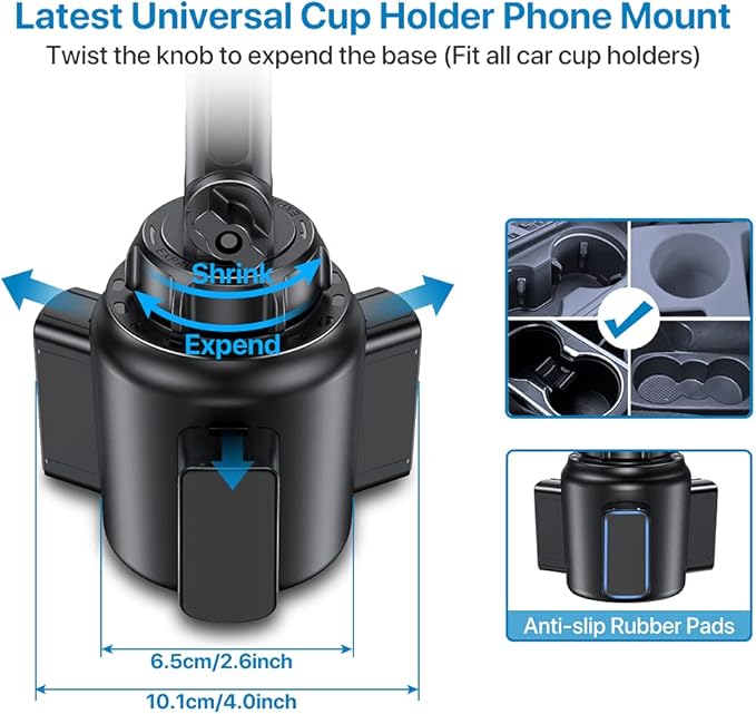 Miracase [Upgraded Version Cup Phone Holder for Car, Universal Adjustable Long Neck Car Phone Mount Cradle Friendly Compatible with iPhone Samsung Google and All 4.0-7.0 inches Smartphones