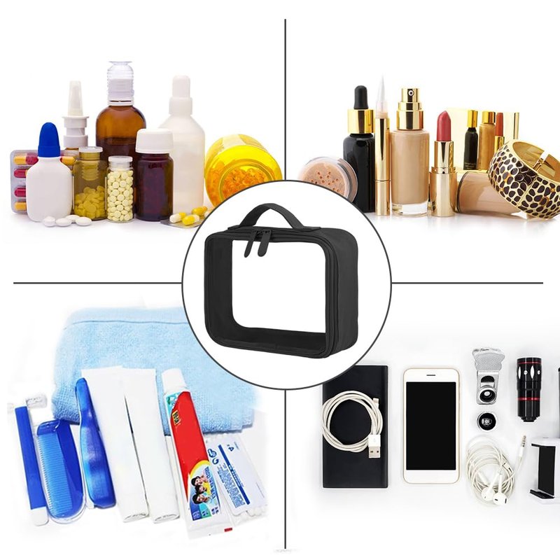 ANRUI TSA Approved Toiletry Bag, 5 Pcs TSA Clear Travel Bags With Handle Strap, Makeup Bag for Liquids, Toiletries, Cosmetics, Gifts for Women and Men，Black