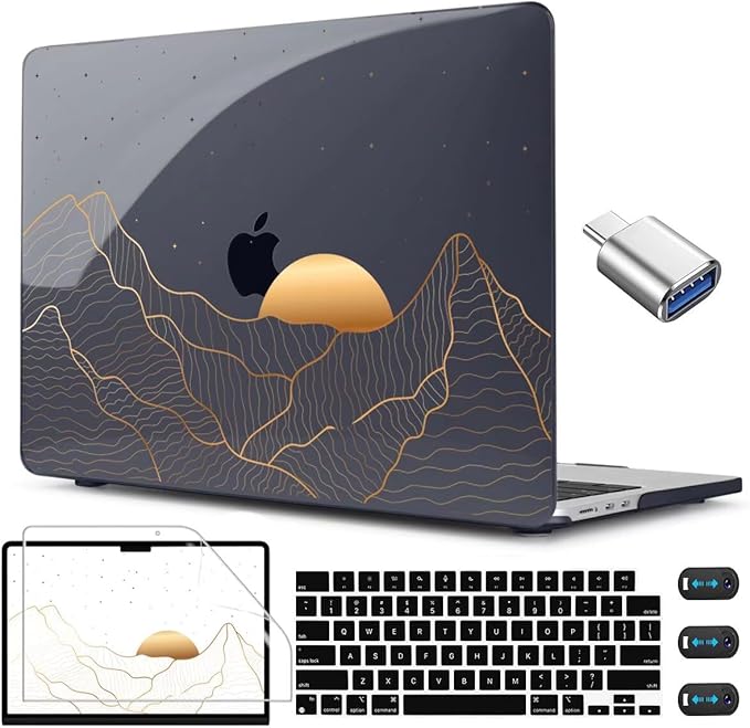 CISSOOK Compatible with MacBook Air 13.6 Inch M5 M4 M3 M2 Case 2022 2023 2024 2025 2026, Crystal Black Plastic Hard Shell Case Cover for MacBook Air 13.6" A3449 A3240 A3113 A2681, Sun & Mountain