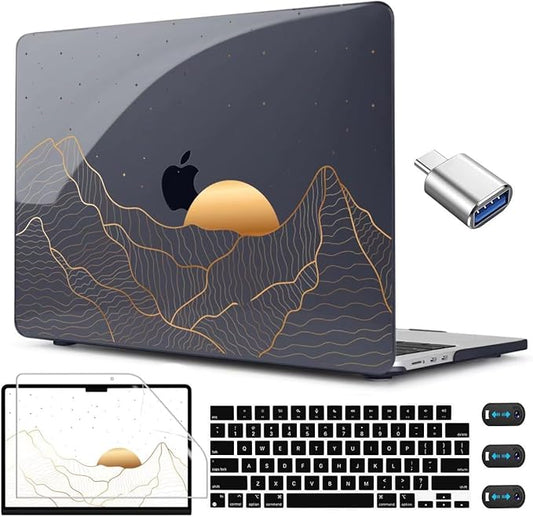 CISSOOK Compatible with MacBook Air 13.6 Inch M5 M4 M3 M2 Case 2022 2023 2024 2025 2026, Crystal Black Plastic Hard Shell Case Cover for MacBook Air 13.6" A3449 A3240 A3113 A2681, Sun & Mountain