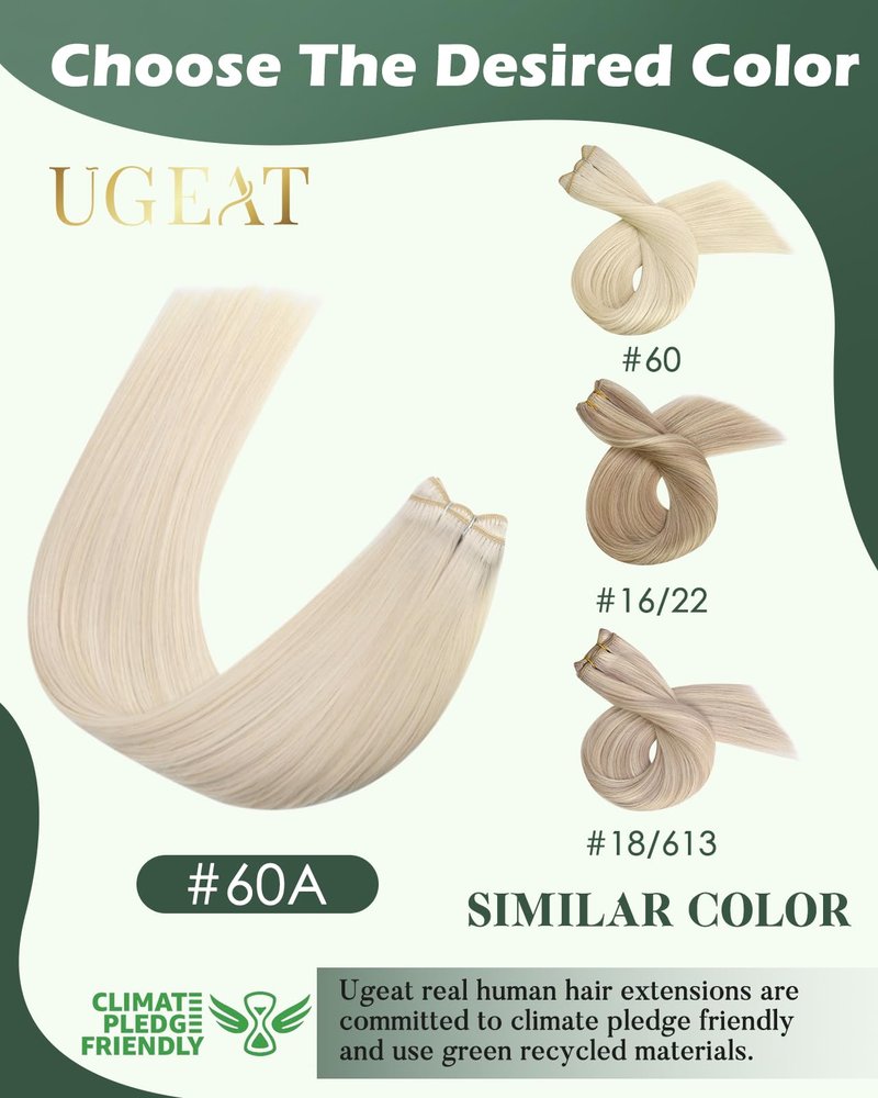 Ugeat Weft Hair Extensions Human Hair, Hair Extensions Sew in Blonde, Sew in Extensions 14 Inch 80g Platinum Blonde, for Short Hair