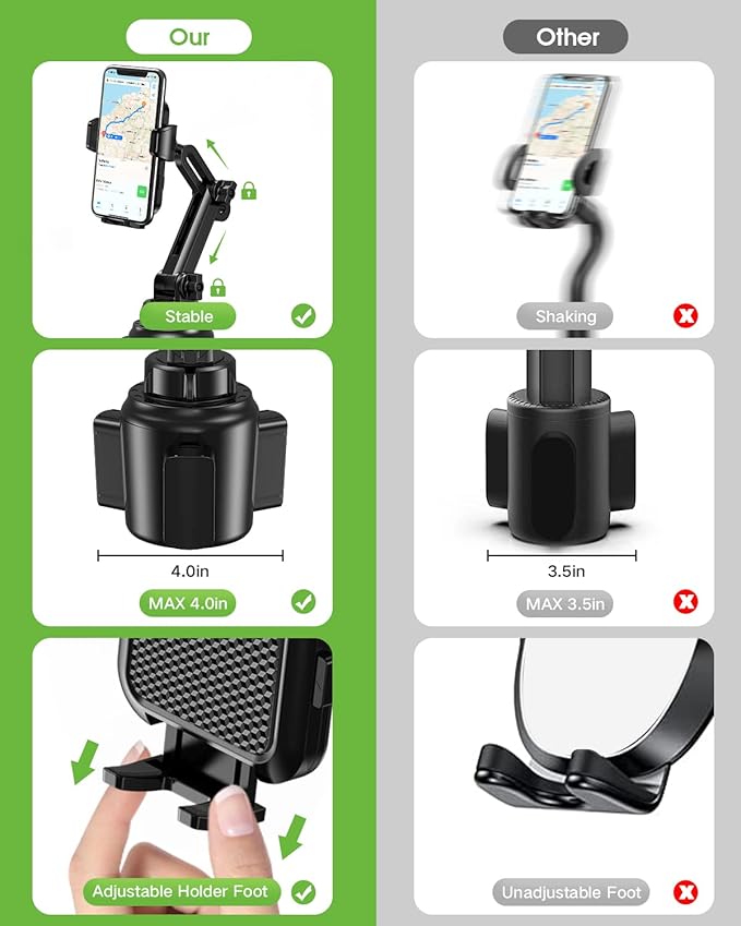 EOCAHO 2025 Upgraded Cup Phone Holder for Car, Universal No Shaking Cup Holder Phone Mount with Expandable Base for Car Truck, Adjustable Holders,Compatible with iPhone Samsung All Phones: 2 Pack