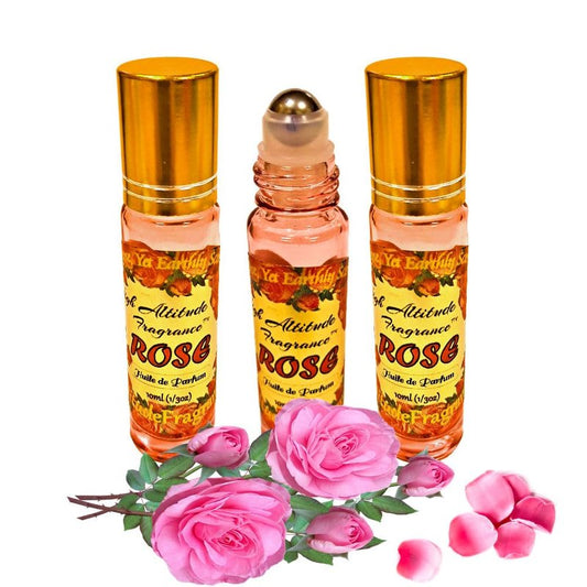 ROSE Perfume Oil - All-Natural Essential Oil Fragrance - Huile de Parfum - Bulgarian Damask Rosa Damascena Petals Otto,Tea Rose, De Mai - Roll On Roller Ball - Party Travel Guest Favors Gifts - 10mlx3