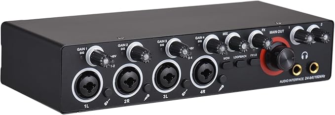Summina 4 Channels Sound Card Computer Audio Interface, 4-in 4-out for Professional Recording of Live Streaming Karaoke, Driver Free USB Audio Interface