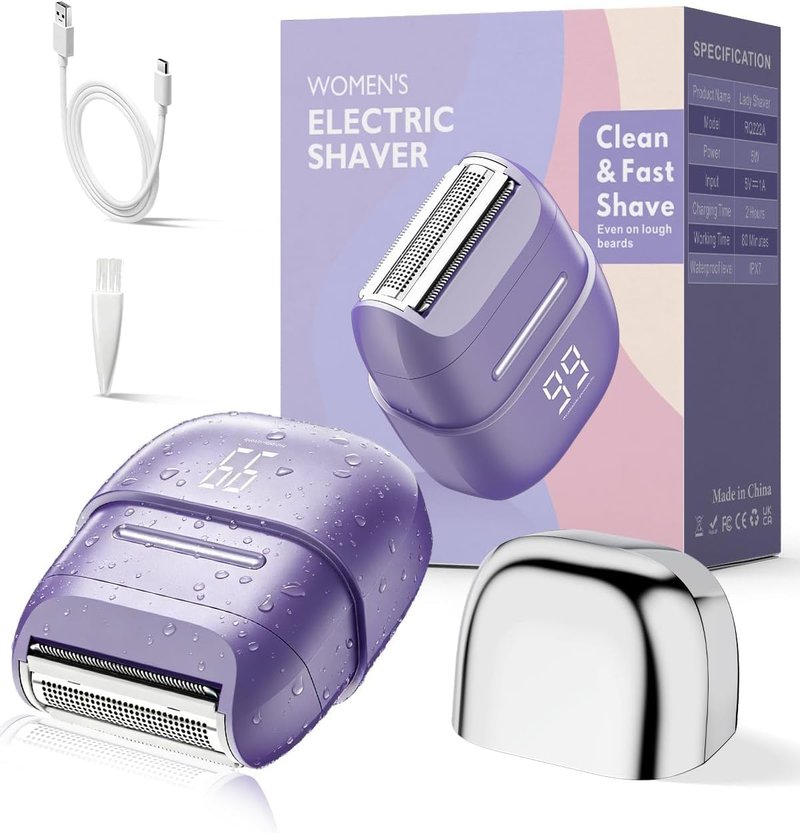 Electric Razors for Women - Waterproof Mini Rechargeable Shaver for Hair Removal | Legs, Face, Body, Bikini (Purple)