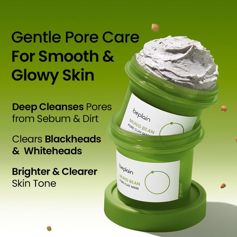 beplain Mung Bean Pore Clay Mask | Blackhead Removal facial Mud Pack | Deep Pore Cleansing Wash Off Pack | Gentle Facial Exfoliator | Korean Skincare | 4.05 fl.oz