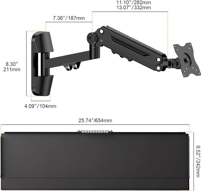 Putilsen Mount Wall Mount Keyboard Tray- Keyboard and Mouse Stand & Monitor Mount Arm,Height Adjustable Typing Platform Holds up to 26.4 lbs,Black