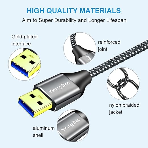 Yeung Qee USB 3.0 A to A Male Cable 1 ft,Super Speed Type A Male to Male Cable USB 3.0 Double End USB Cord for Hard Disk, Cameras,Laptop Cooler, DVD Player and More (1FT/0.3M)