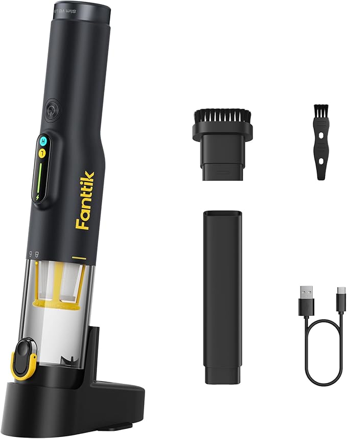 Fanttik Slim V10 Lite Cordless Handheld Vacuum, 0.98lb Lightweight with All-in-One Base Design, Smart LED Display, Portable Mini Vacuum Cleaner for Kitchen Table, Home, Car