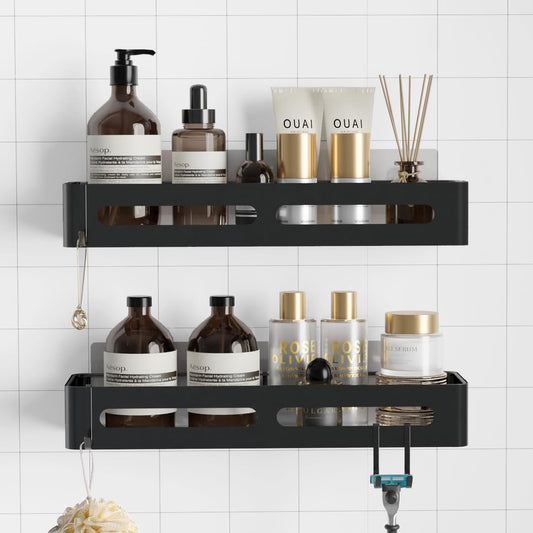 Sakugi Shower Caddy - XX-Large Rustproof Adhesive Organizer | Stainless Steel Shower Rack, Black, 2 Pack