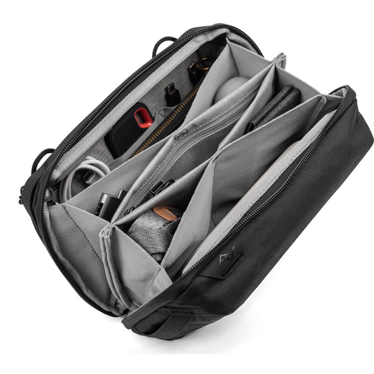 Peak Design Tech Pouch, Black, Electronics Organizer for Travel or Everyday Carry, Origami-Style Storage, Cable Pass-Through, Weatherproof Recycled Nylon, Gear Carry Bag for Men and Women