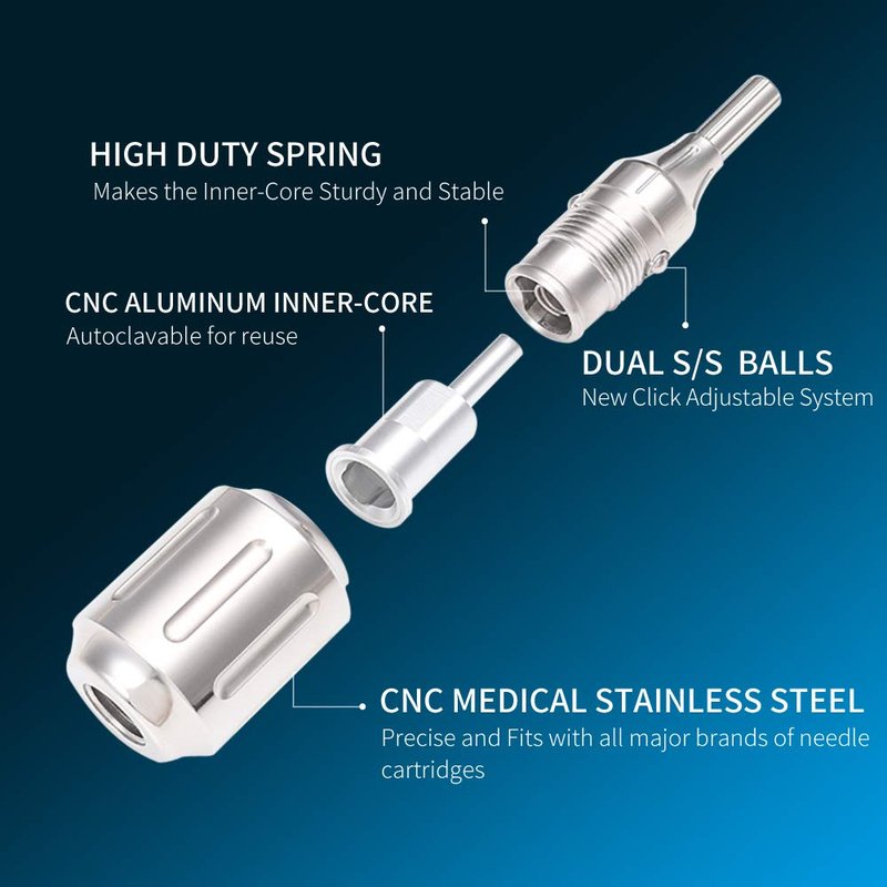 CNC 316L Stainless Steel Tattoo Cartridge Grips - Heavy Adjustable 32mm for Rotary & Coil Machines
