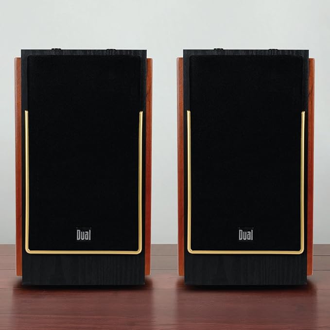 Dual Electronics LUHSL20B Cherrywood & Black 2-Way Bookshelf Speakers with Smart Speaker Dock | Class-D Amplifier | Bluetooth | Home, PC | Loud & Deep Bass | Wireless Remote Control | Sold in Pairs