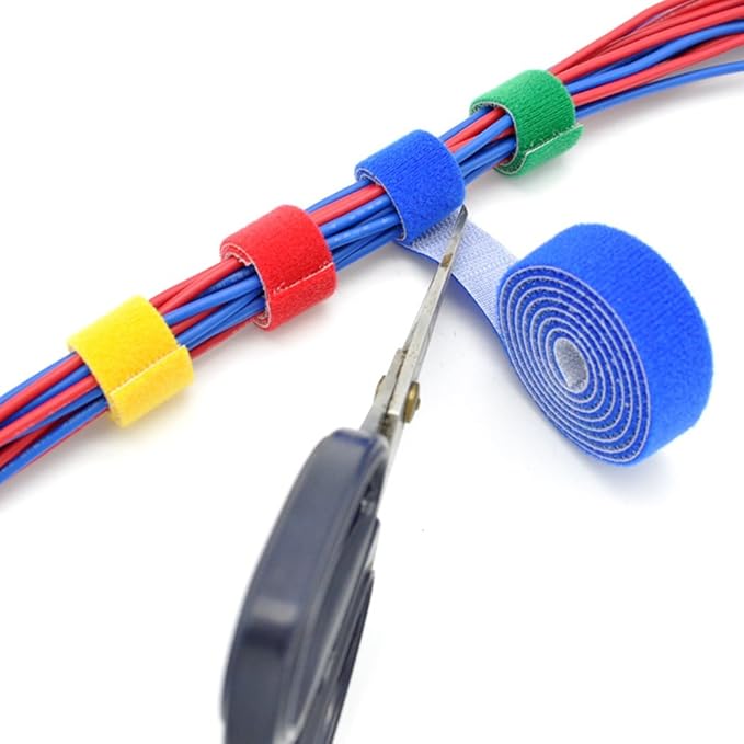 Saisn Reusable Fastening Tape Cable Ties 3/4 Inch Double Side Hook Roll (25 Yard, Blue)