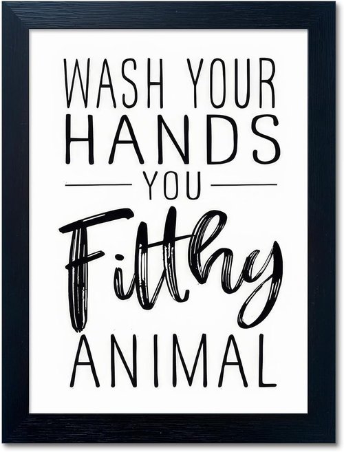 Bathroom Quotes Wall Decor - Black and White Canvas Art for Kid's Washroom | Small Framed Toilet Signs